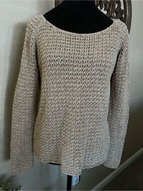 Lauren Jeans Co by Ralph Lauren Open-Knit Scoop Neck Sweater in Beige